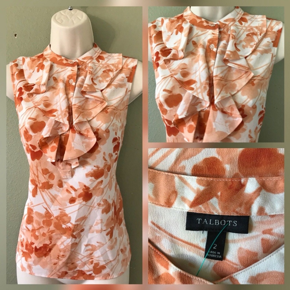 TALBOTS WOMAN SLEEVELESS RUFFLE FRONT BLOUSE SIZE2